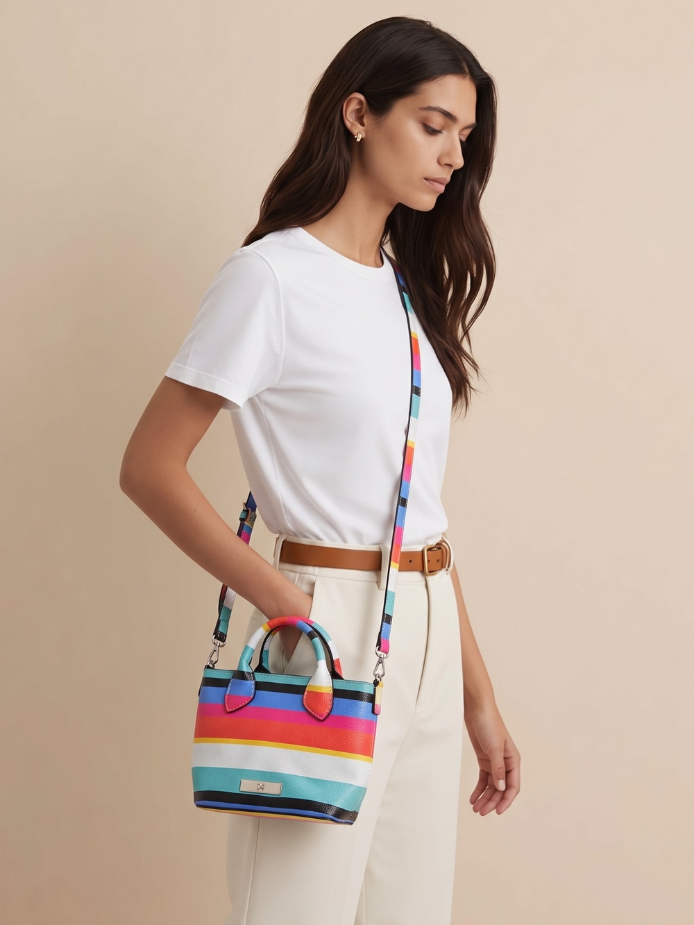 Liz Claiborne multi-color horizontal striped crossbody mini tote bag